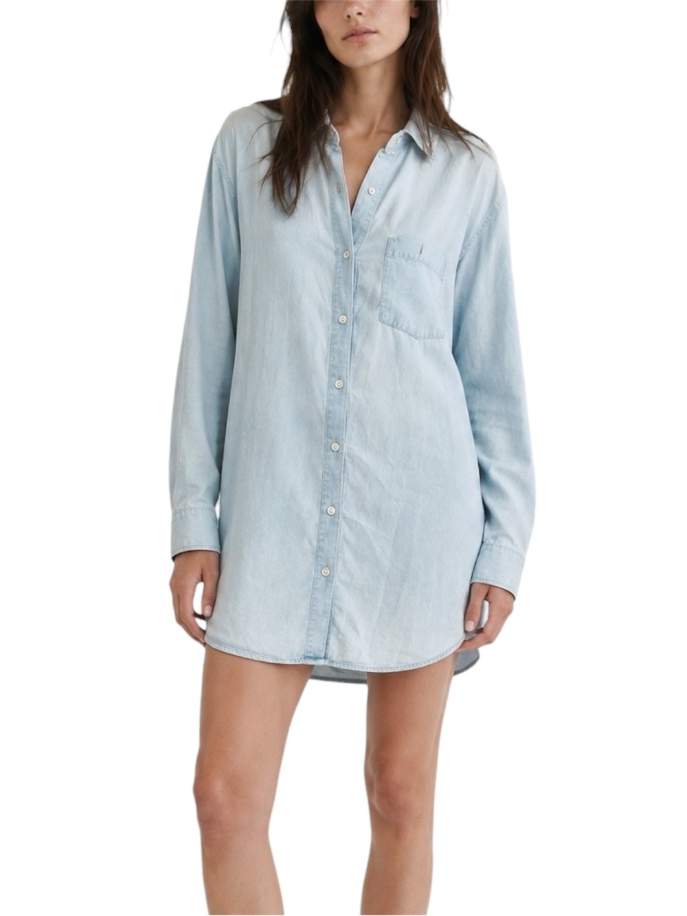 L Flawless Light Blue Chambray Button Front Shirt Dress NWOT